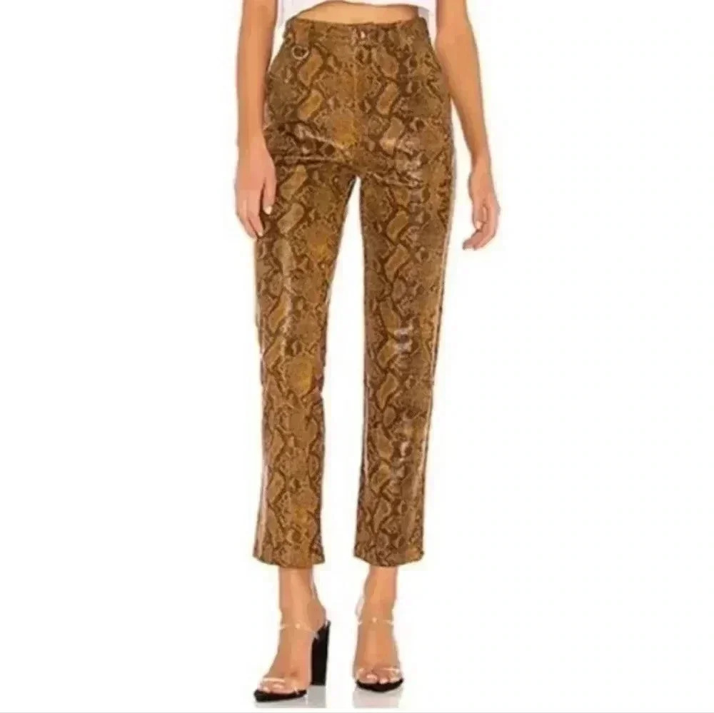h:ours Tan Snake Print Ankle Pants